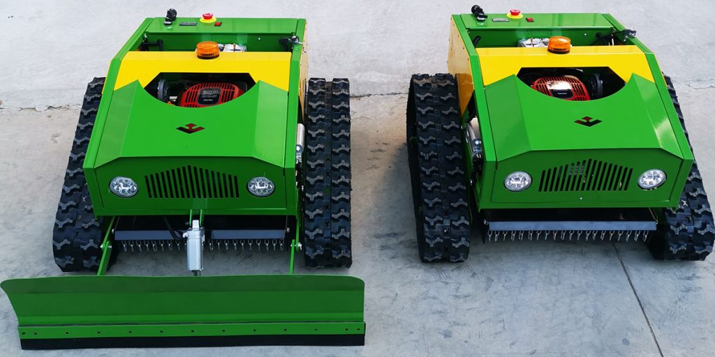 RC mower with snow plow